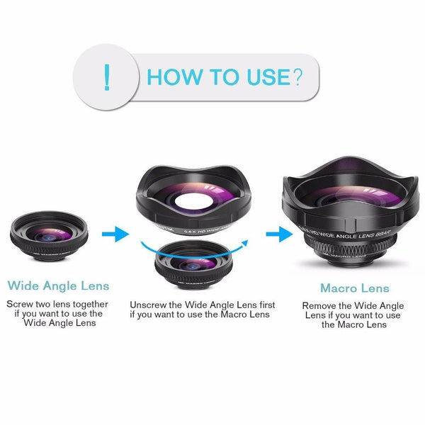 0.6X Super Wide Angle and 12X HD Macro Phone Camera Lens Kit with Cell Phone Case &Clip