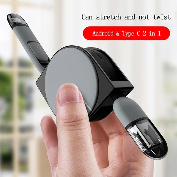 2 in 1 Type C Port Micro USB Cell Phone Retractable Data Transfer Charger Cable