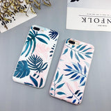 Fashion Soft TPU Rubber Silicon Cover Candy Color Art Leaf Print Phone Case for iPhone X 6 6s 7 8 Plus