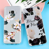 Black White Red Floral TPU Case For Samsung Galaxy Note 8 S5 S7 Edge S8 A8 J7 2018 Prime