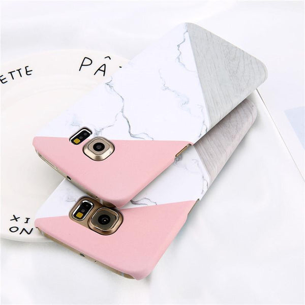 Geometric Stitching Marble Stone Hard Back Cover Phone Case For Samsung Galaxy S6 S7 Edge S8 S9 Plus