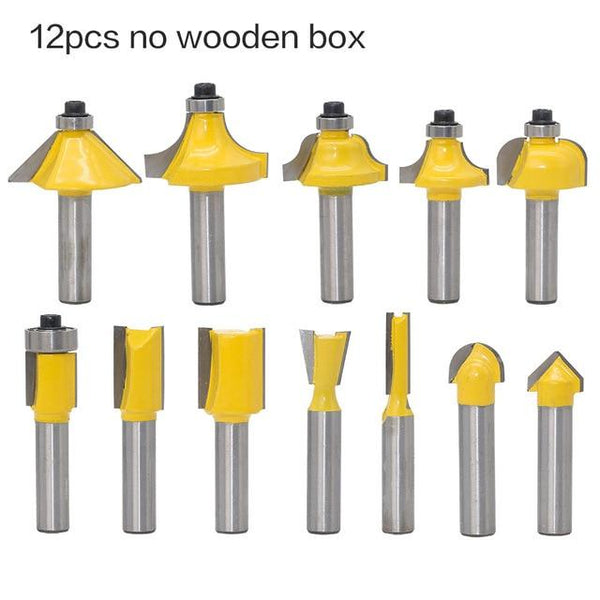 12pcs Milling Cutter Router Bit Set 8mm Wood Cutter Carbide Shank Mill Woodworking Trimming Engraving Carving Cutting Tools