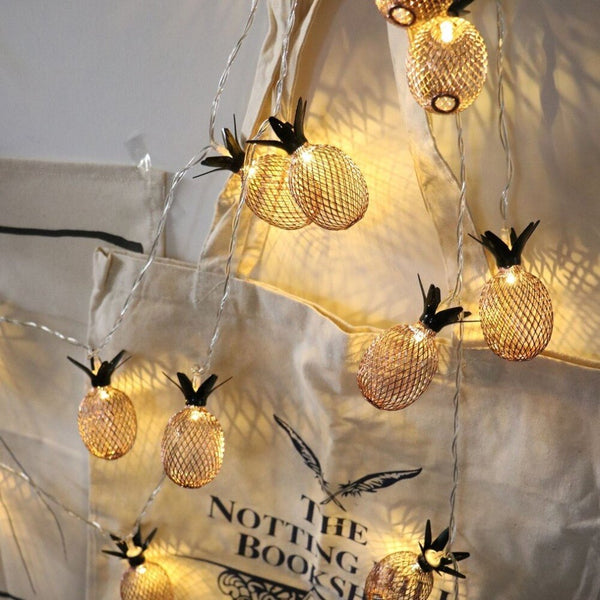 Retro Style LED Battery Powered Fairy Lights Gold Pineapple String Lights