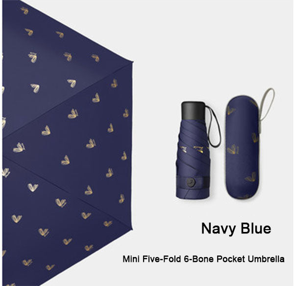 5-Fold Heart Pattern Mini Capsure Anti-UV Pocket Umbrella For Girls
