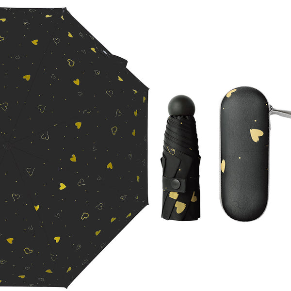 New Design 5-Fold Heart Pattern Mini Capsure Anti-UV Pocket Umbrella For Women Girls
